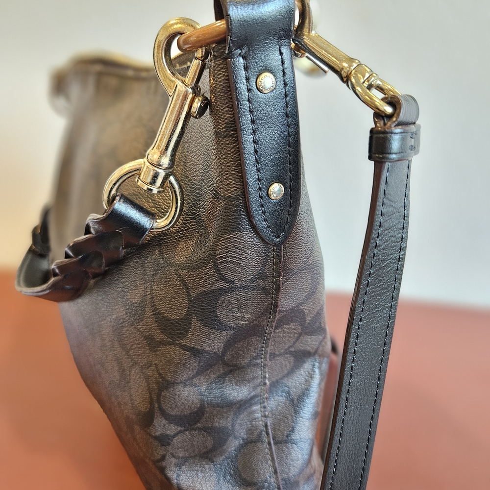 Coach Dark Brown Signature Canvas Shoulder Bag with Gold Hardware - Picture 8 of 9
